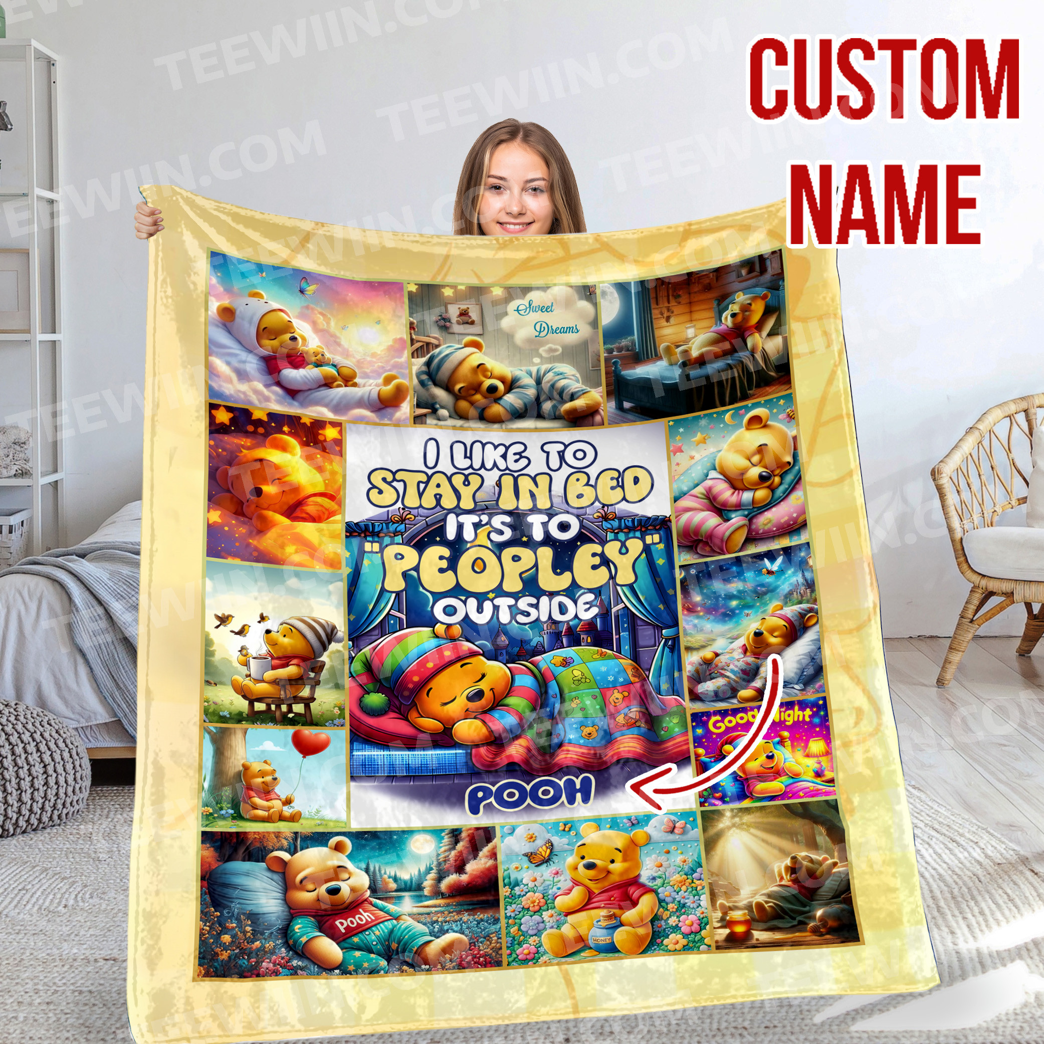 1721631816073.jpg Personalized Family Winnie The Pooh Blanket, Custom Name Disney Blanket, Baby Shower Blanket - Image 1