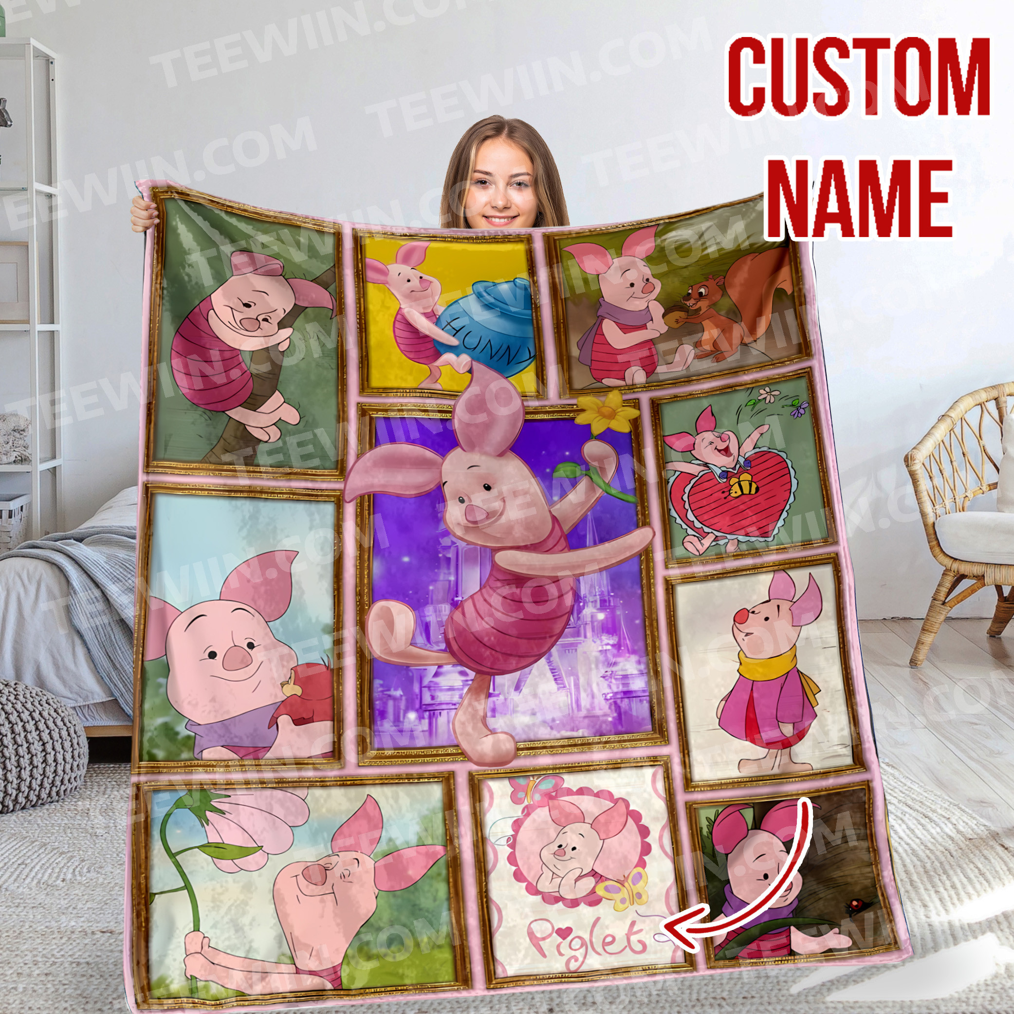 1721631880575.jpg Personalized Family Winnie The Pooh Blanket, Custom Name Piglet Disney Blanket, Baby Shower Blanket - Image 1