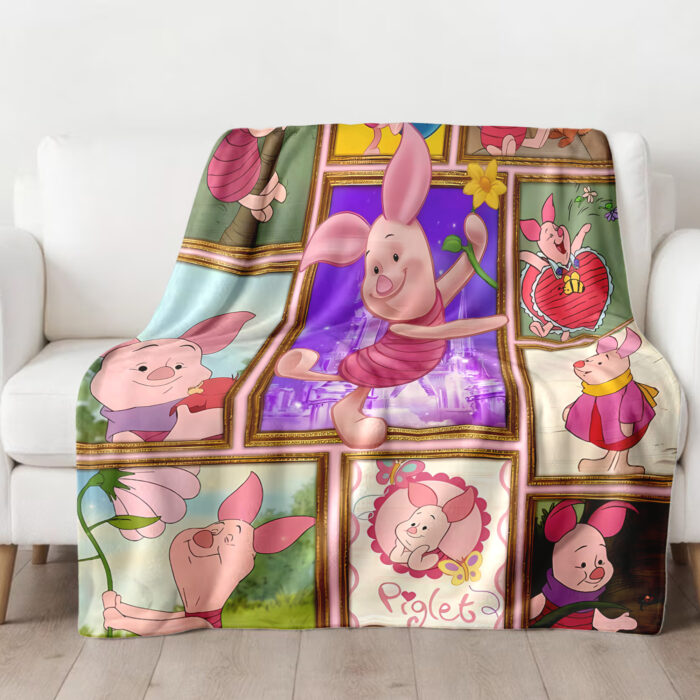 Personalized Family Winnie The Pooh Blanket, Custom Name Piglet Disney Blanket, Baby Shower Blanket - Image 2