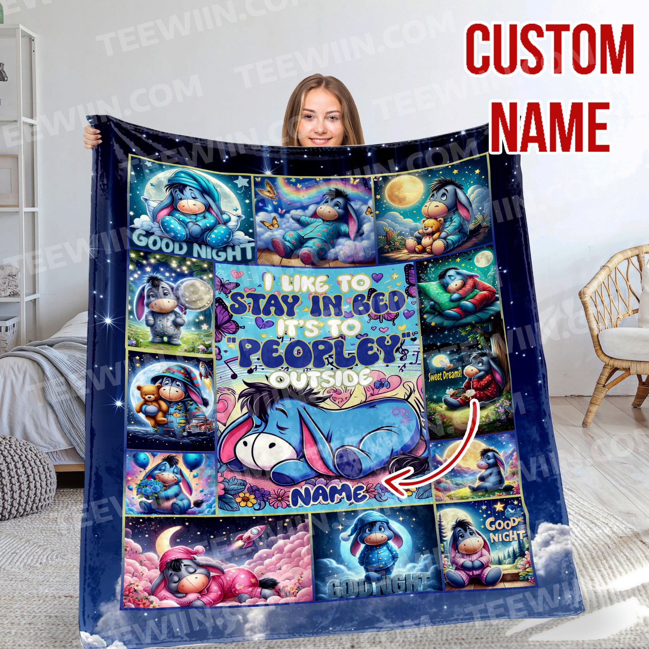1721632005572.jpg Personalized Family Winnie The Pooh Blanket, Custom Name Eeyore Disney Blanket, Baby Shower Blanket - Image 1