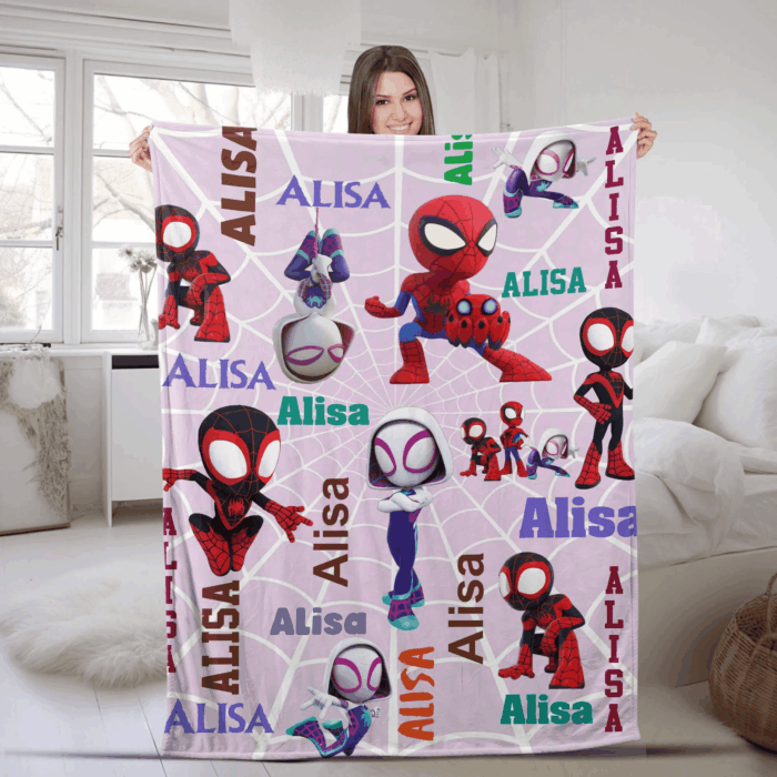 Personalized Name Blanket, Spider Man Friends Blanket, Super Hero Blanket, Custom Hero Name Blanket, Superhero Baby Blanket - Image 6