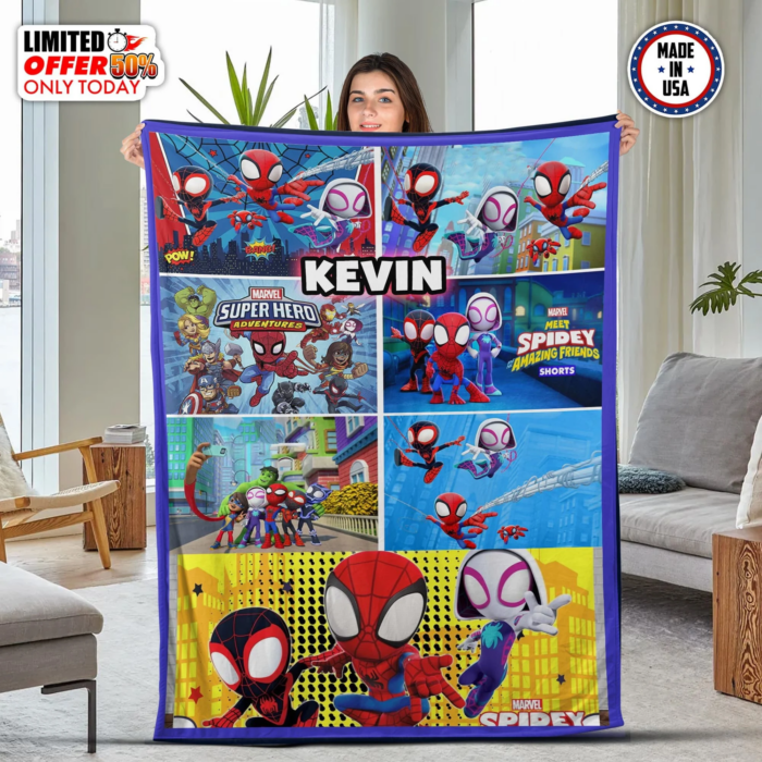 Personalized Name Blanket, Spider Man Friends Blanket, Super Hero Blanket, Custom Hero Name Blanket, Superhero Baby Blanket - Image 5