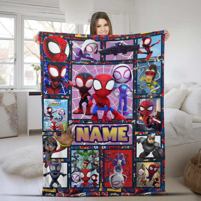 Personalized Name Blanket, Spider Man Friends Blanket, Super Hero Blanket, Custom Hero Name Blanket, Superhero Baby Blanket - Image 2
