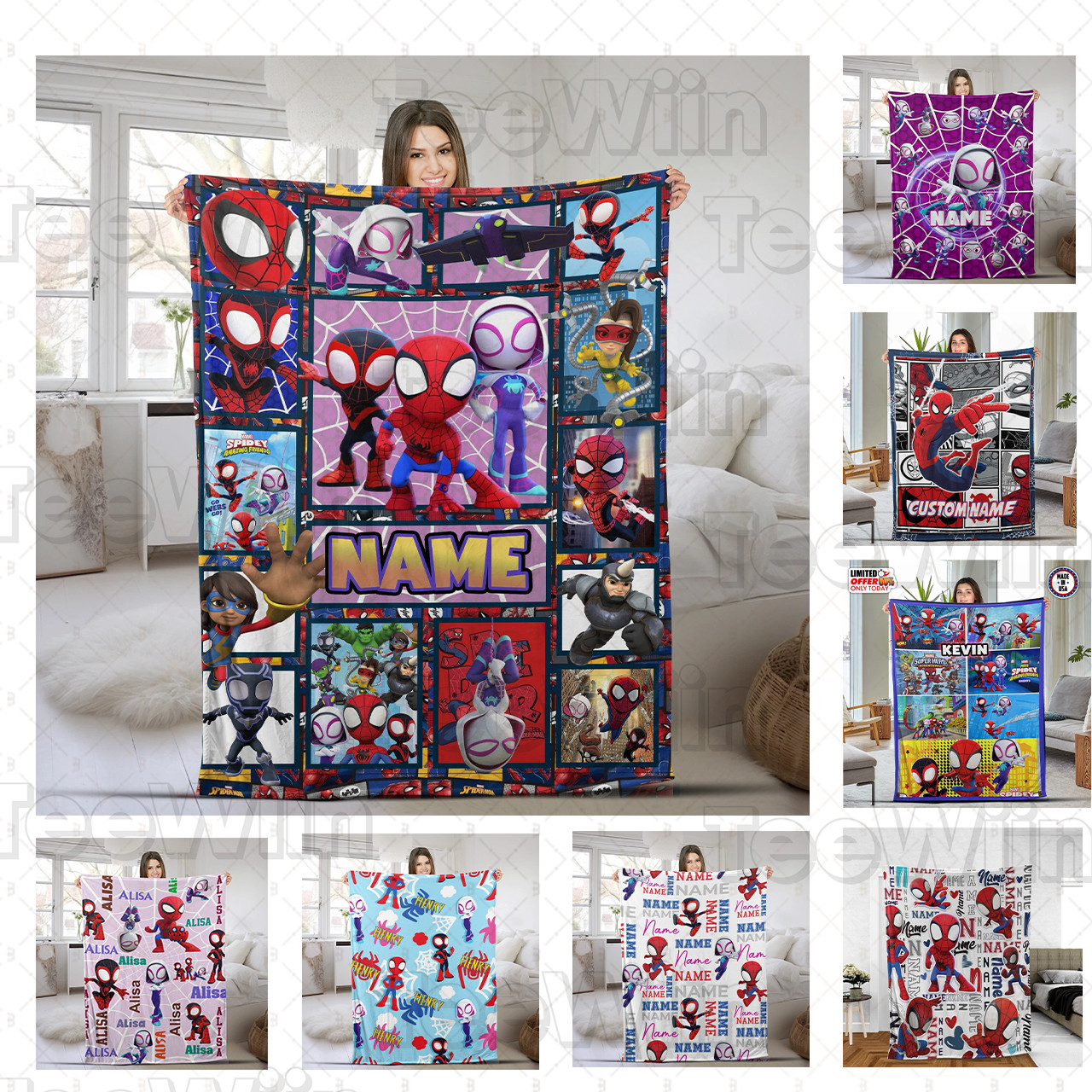 1721702747592.jpg Personalized Name Blanket, Spider Man Friends Blanket, Super Hero Blanket, Custom Hero Name Blanket, Superhero Baby Blanket - Image 1