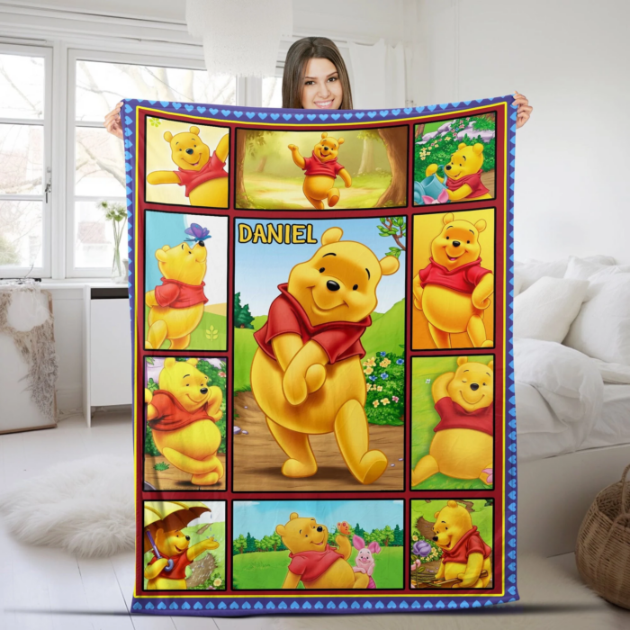 Personalized Watercolor Winnie the Pooh blanket, Pooh Bear and friends blanket, Birthday gift for her/him, Kids Adults blanket - Image 9
