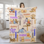 Personalized Watercolor Winnie the Pooh blanket, Pooh Bear and friends blanket, Birthday gift for her/him, Kids Adults blanket - Image 8