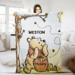 Personalized Watercolor Winnie the Pooh blanket, Pooh Bear and friends blanket, Birthday gift for her/him, Kids Adults blanket - Image 4