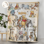 Personalized Watercolor Winnie the Pooh blanket, Pooh Bear and friends blanket, Birthday gift for her/him, Kids Adults blanket - Image 3