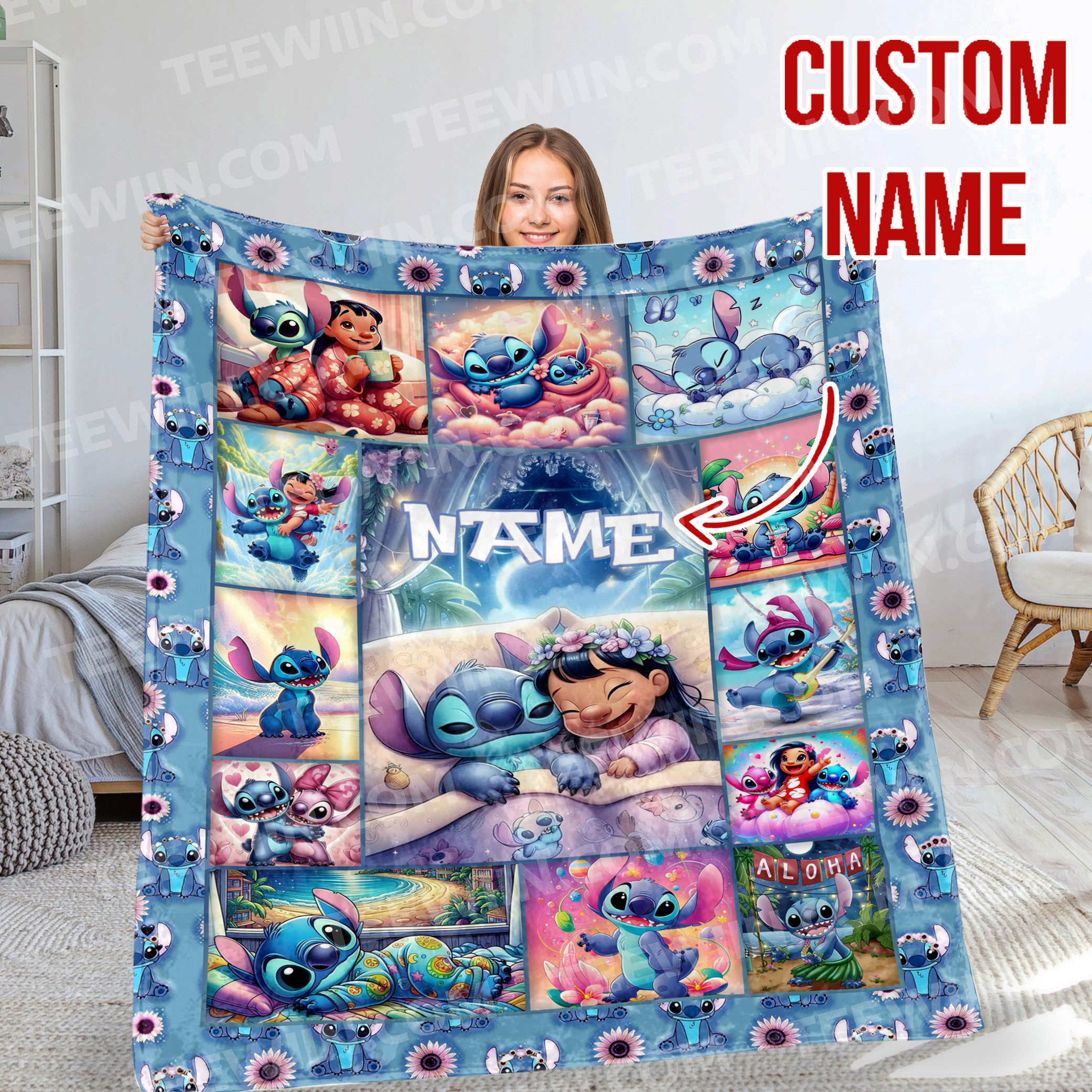 1721706181241.jpg Personalized Lilo and Stitch Blanket, Custom Name Stitch Disney Blanket, Baby Shower Blanket - Image 1