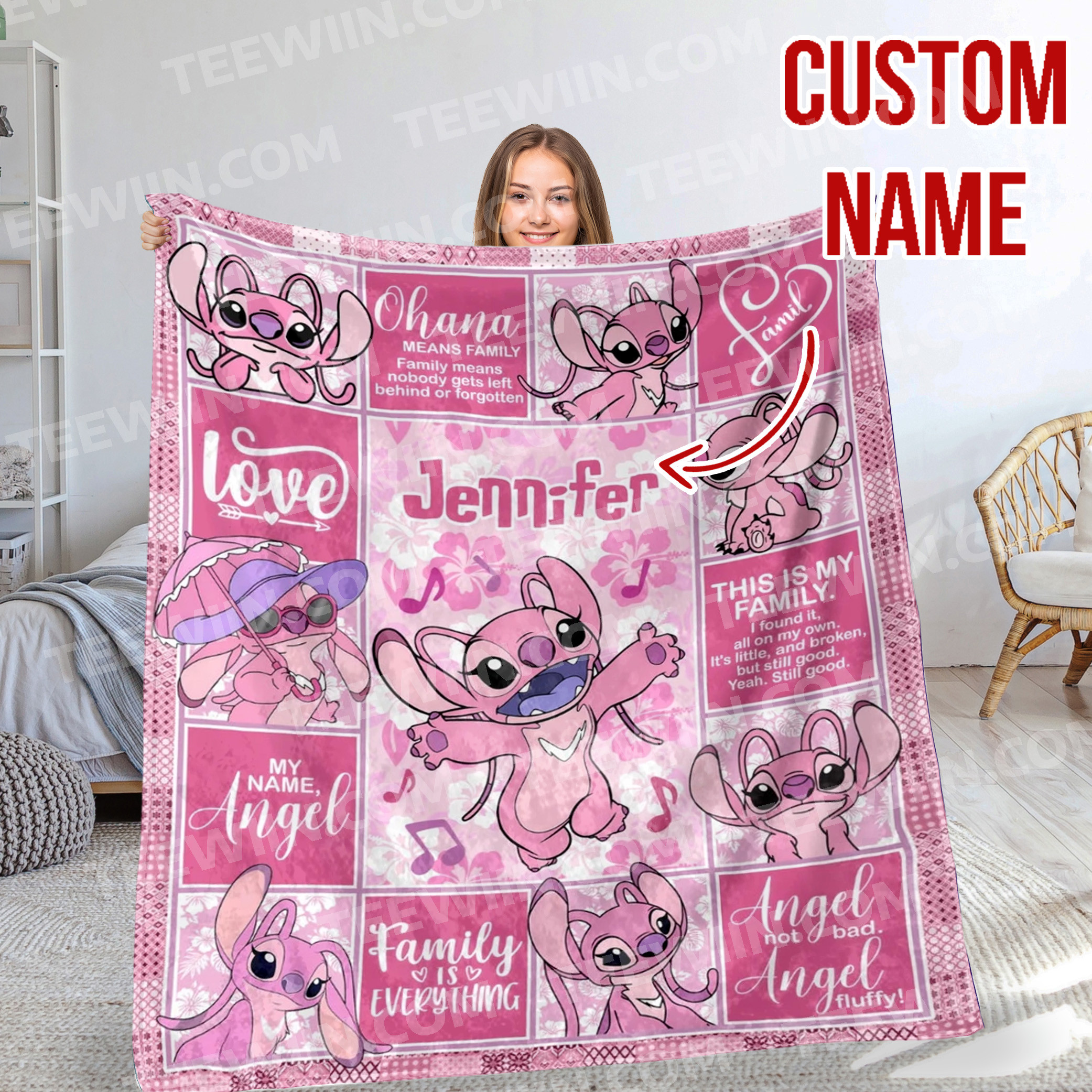 1721709788126.jpg Personalized Lilo and Stitch Blanket, Custom Name Stitch Disney Blanket, Angel Baby Shower Blanket - Image 1