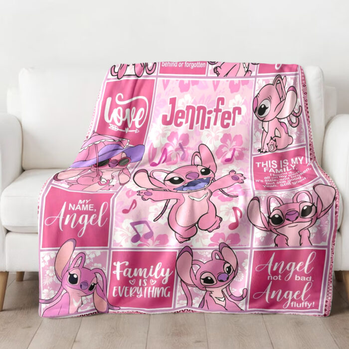 Personalized Lilo and Stitch Blanket, Custom Name Stitch Disney Blanket, Angel Baby Shower Blanket - Image 3