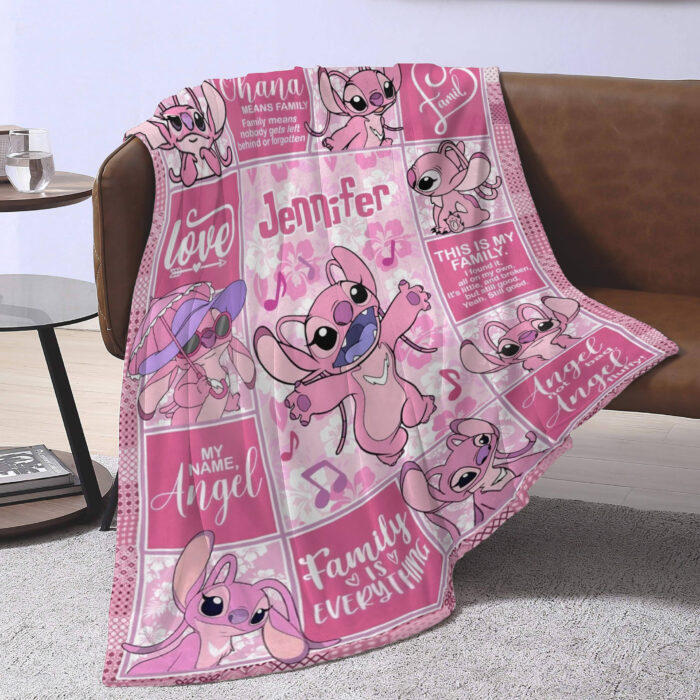 Personalized Lilo and Stitch Blanket, Custom Name Stitch Disney Blanket, Angel Baby Shower Blanket - Image 4