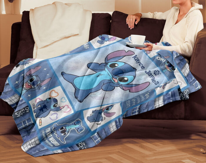 Personalized Lilo and Stitch Blanket, Custom Name Stitch Disney Blanket, Angel Baby Shower Blanket - Image 2