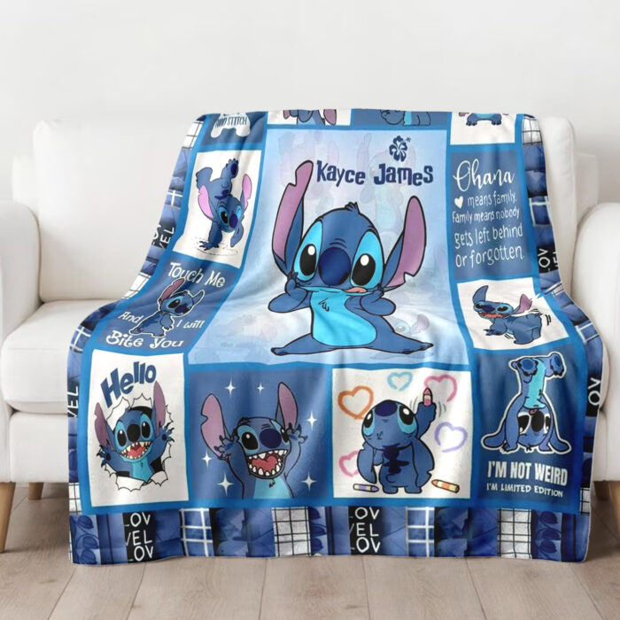 Personalized Lilo and Stitch Blanket, Custom Name Stitch Disney Blanket, Angel Baby Shower Blanket - Image 3