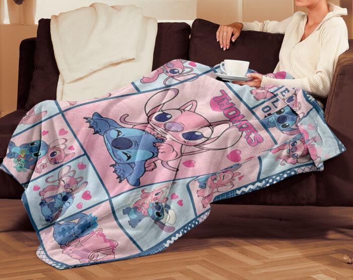 Personalized Lilo and Stitch Blanket, Custom Name Stitch and Angel Disney Blanket, Angel Baby Shower Blanket - Image 2