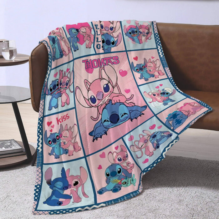 Personalized Lilo and Stitch Blanket, Custom Name Stitch and Angel Disney Blanket, Angel Baby Shower Blanket - Image 3