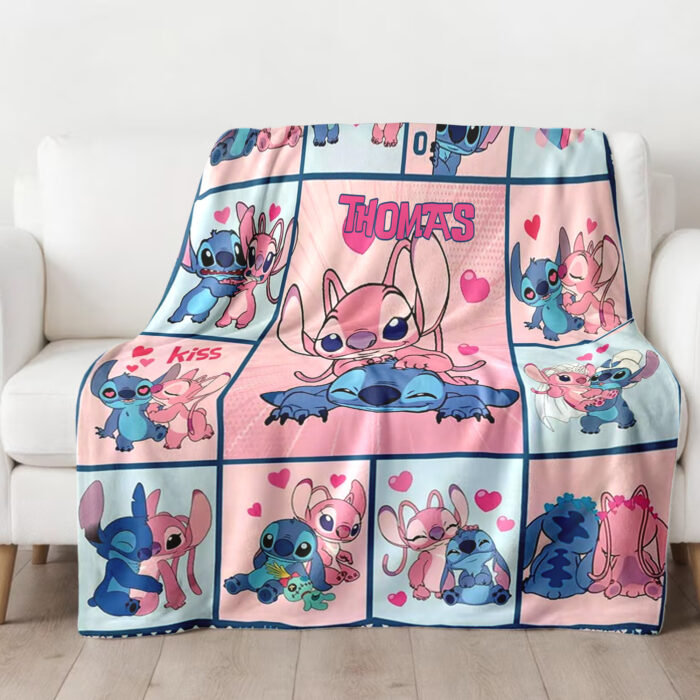 Personalized Lilo and Stitch Blanket, Custom Name Stitch and Angel Disney Blanket, Angel Baby Shower Blanket - Image 4