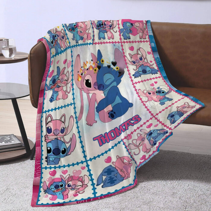 Personalized Lilo and Stitch Blanket, Custom Name Stitch and Angel Disney Blanket, Angel Baby Shower Blanket - Image 2