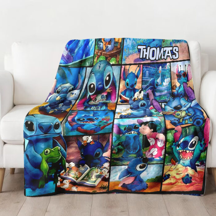 Personalized Lilo and Stitch Blanket, Custom Name Stitch Disney Blanket, Angel Baby Shower Blanket - Image 4