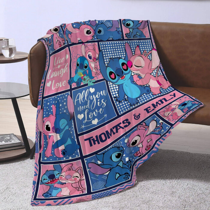Personalized Lilo and Stitch Blanket, Custom Name Stitch Disney Blanket, Angel Baby Shower Blanket - Image 2