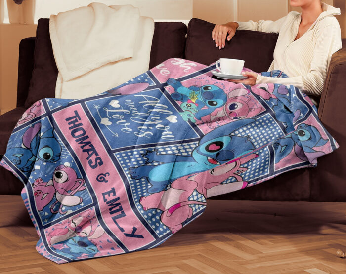 Personalized Lilo and Stitch Blanket, Custom Name Stitch Disney Blanket, Angel Baby Shower Blanket - Image 3