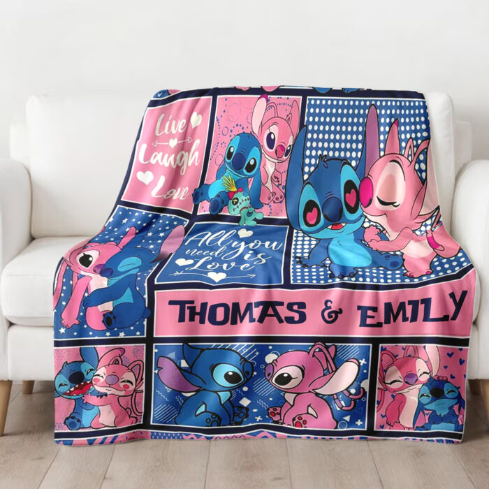 Personalized Lilo and Stitch Blanket, Custom Name Stitch Disney Blanket, Angel Baby Shower Blanket - Image 4
