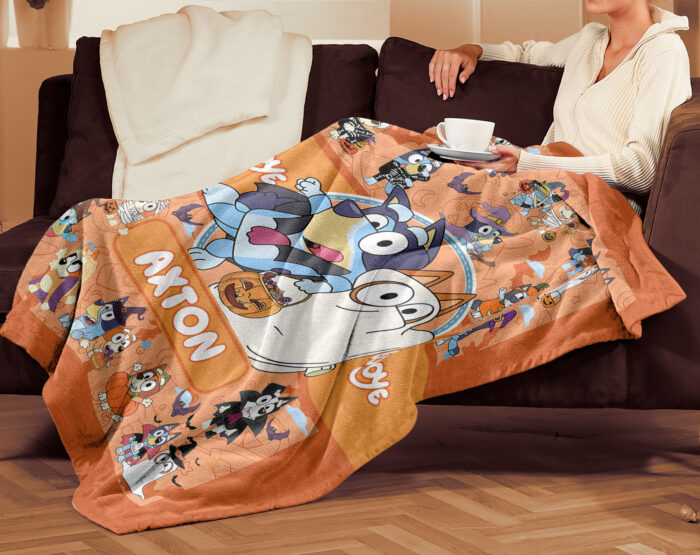 Personalized Bluey Family Baby Blanket, Bluey Halloween Soft Blankets, Bluey and Bingo Birthday Blanket, Bluey Family Blanket for Kid - Image 2
