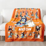 Personalized Bluey Family Baby Blanket, Bluey Halloween Soft Blankets, Bluey and Bingo Birthday Blanket, Bluey Family Blanket for Kid - Image 3