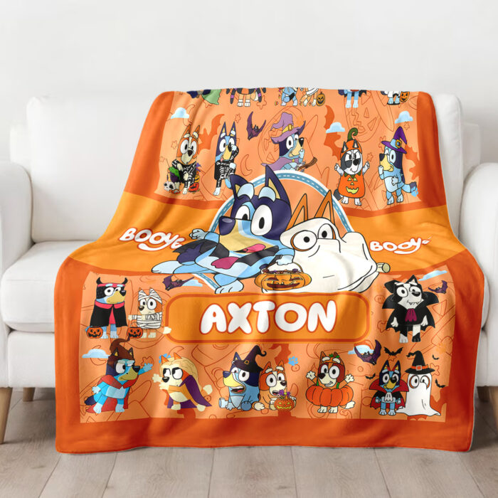 Personalized Bluey Family Baby Blanket, Bluey Halloween Soft Blankets, Bluey and Bingo Birthday Blanket, Bluey Family Blanket for Kid - Image 3