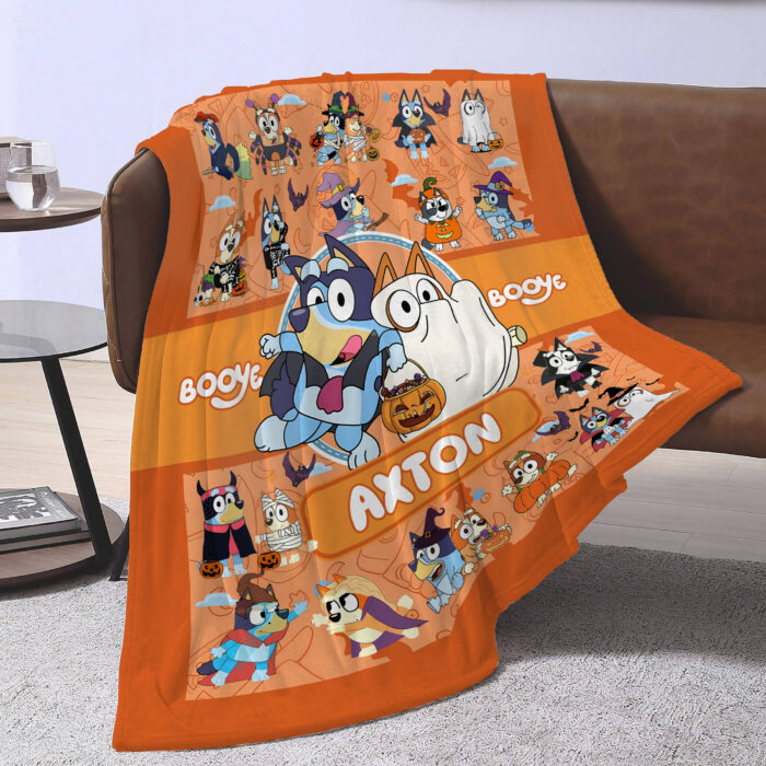 Personalized Bluey Family Baby Blanket, Bluey Halloween Soft Blankets, Bluey and Bingo Birthday Blanket, Bluey Family Blanket for Kid - Image 4