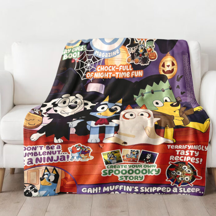 Personalized Bluey Family Baby Blanket, I Hope There's A Bluey Halloween, Birthday Blanket, Bluey Booey Seamles Blanket for Kid - Image 4