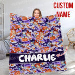 Personalized Bluey Family Blanket, Halloween Heelers Spooky Seamless, Birthday Blanket, Bluey Blanket for Kid