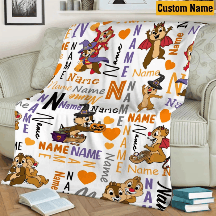 Chip and Dale Halloween Fleece Blanket, Disney Halloween Blanket - Image 2