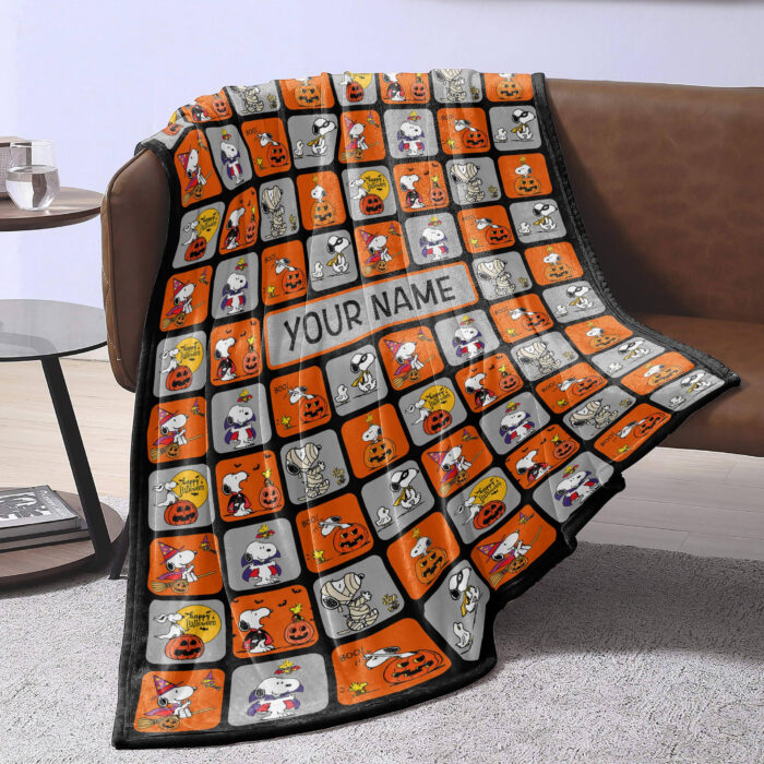 Personalized Snoopy Halloween Blanket, The Peanuts Custom Name Snoopy Blanket, Baby Shower Blanket - Image 3