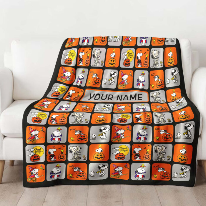 Personalized Snoopy Halloween Blanket, The Peanuts Custom Name Snoopy Blanket, Baby Shower Blanket - Image 4