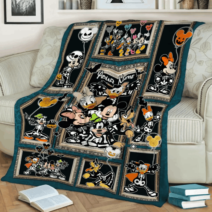 Personalized Disney Skeleton Blanket, Disney Halloween Blanket, Mickey And Friends Halloween Blanket - Image 2