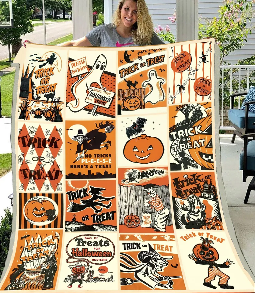 1722063197969.png Vintage Spooky Season Halloween Blanket, Halloween Blanket - Image 1