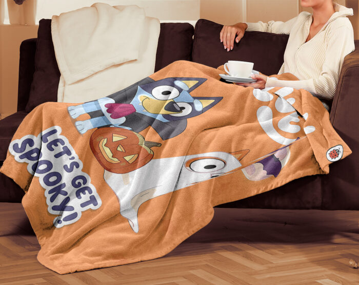 Personalized Bluey Family Baby Blanket, Bluey Halloween Soft Birthday Blanket, Bluey Booey Seamles Blanket for Kid - Image 4