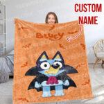 Personalized Bluey Family Baby Blanket, Bluey Halloween Soft Birthday Blanket, Bluey Booey Seamles Blanket for Kid
