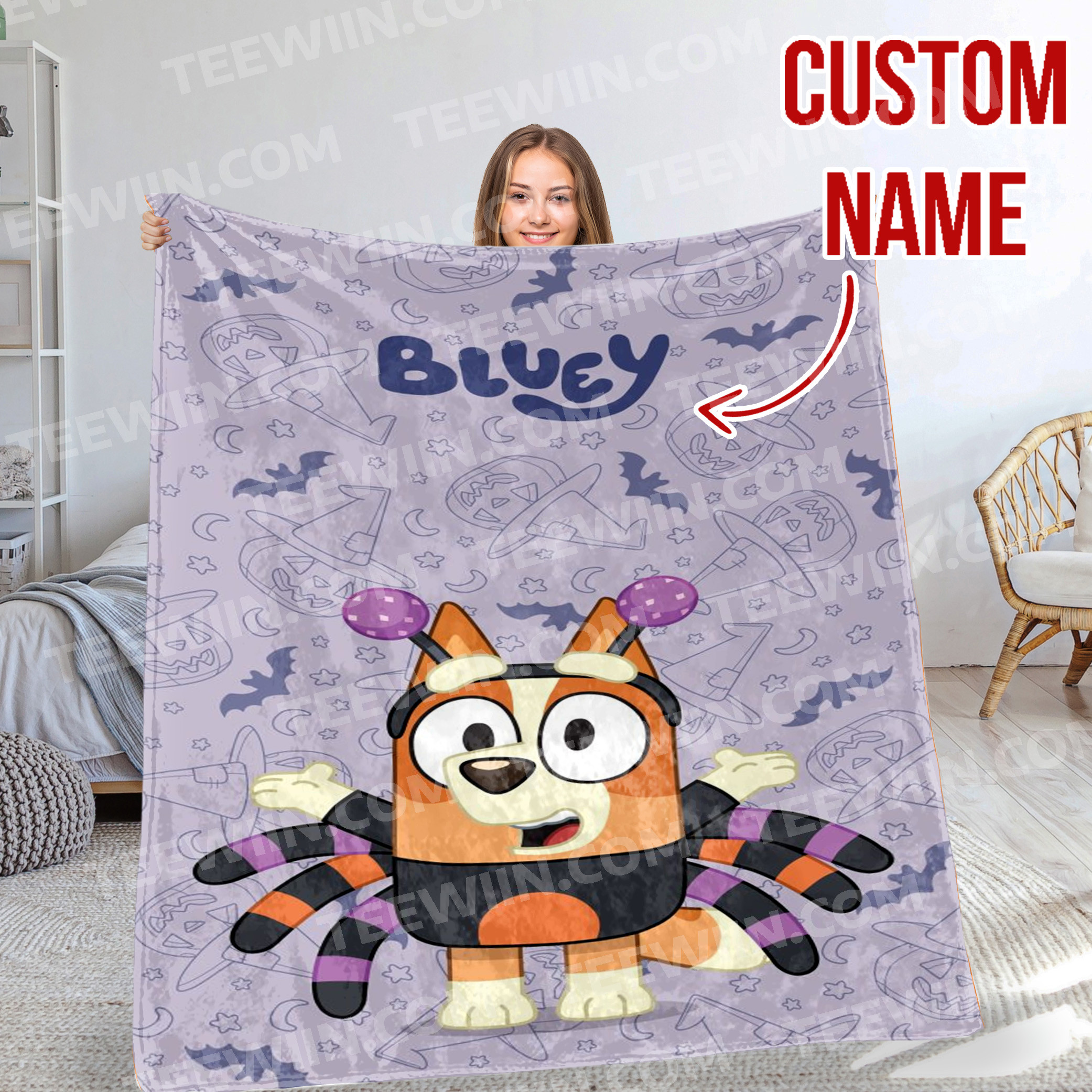 1722063537716.jpg Personalized Bluey Family Baby Blanket, Bluey Halloween Soft Birthday Blanket, Bluey Booey Seamles Blanket for Kid - Image 1