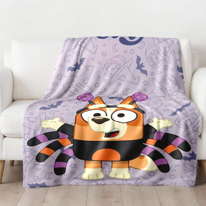Personalized Bluey Family Baby Blanket, Bluey Halloween Soft Birthday Blanket, Bluey Booey Seamles Blanket for Kid - Image 4