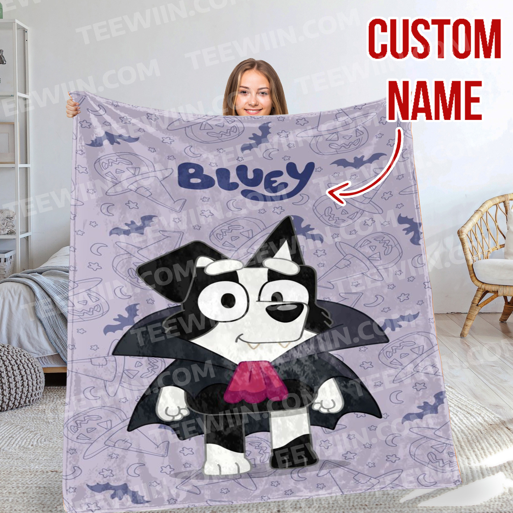 1722063734461.jpg Personalized Bluey Family Baby Blanket, Bluey Halloween Soft Birthday Blanket, Bluey Booey Seamles Blanket for Kid - Image 1