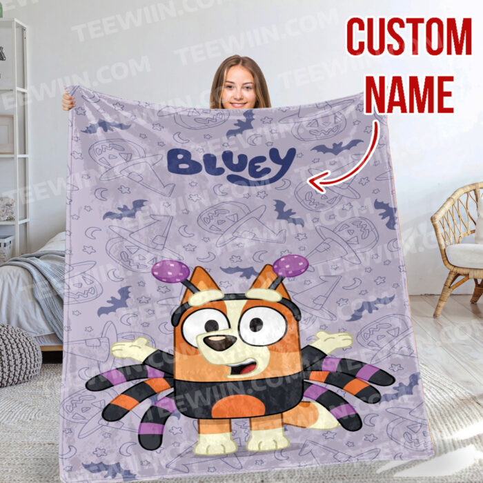 Personalized Bluey Halloween Blanket, Bluey Family Soft Blankets, Bluey and Bingo Birthday Blanket, Bluey Blanket for Kid - Image 4