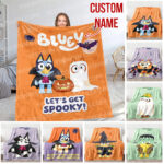 Personalized Bluey Halloween Blanket, Bluey Family Soft Blankets, Bluey and Bingo Birthday Blanket, Bluey Blanket for Kid
