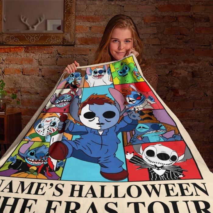 Personalized Name Horror Stitch Eras Tour Blanket, Stitch Cosplay Horror Characters Blanket, Halloween Costume Stitch Blanket, Gift For Kid - Image 3