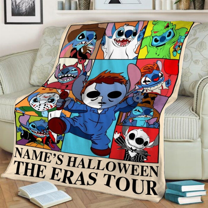 Personalized Name Horror Stitch Eras Tour Blanket, Stitch Cosplay Horror Characters Blanket, Halloween Costume Stitch Blanket, Gift For Kid - Image 2