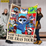 Personalized Name Horror Stitch Eras Tour Blanket, Stitch Cosplay Horror Characters Blanket, Halloween Costume Stitch Blanket, Gift For Kid