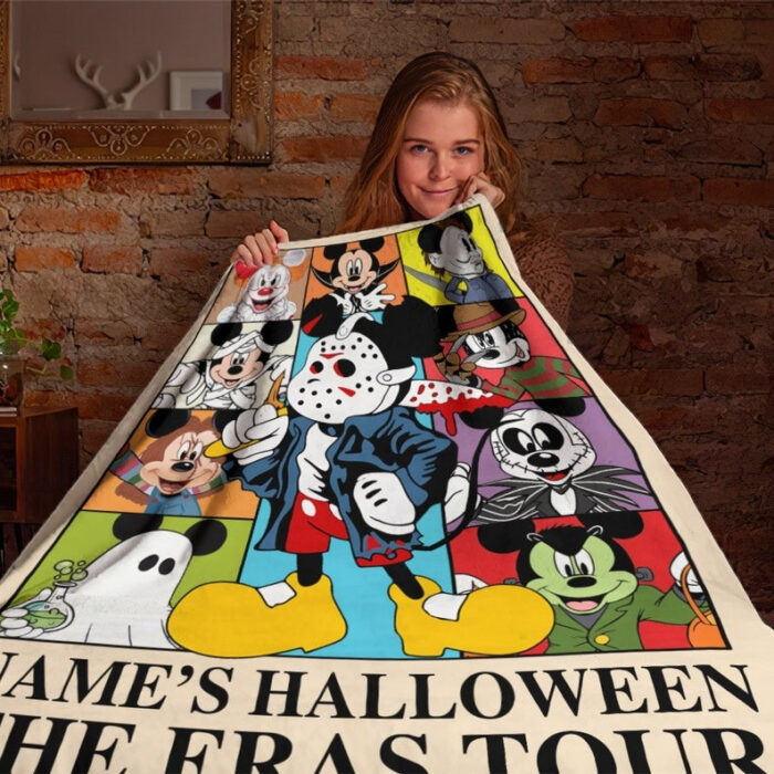 Personalized Name Horror Mickey Eras Tour Blanket, Mickey Cosplay Horror Characters Blanket, Halloween Costume Mickey Blanket, Gift For Kid - Image 3