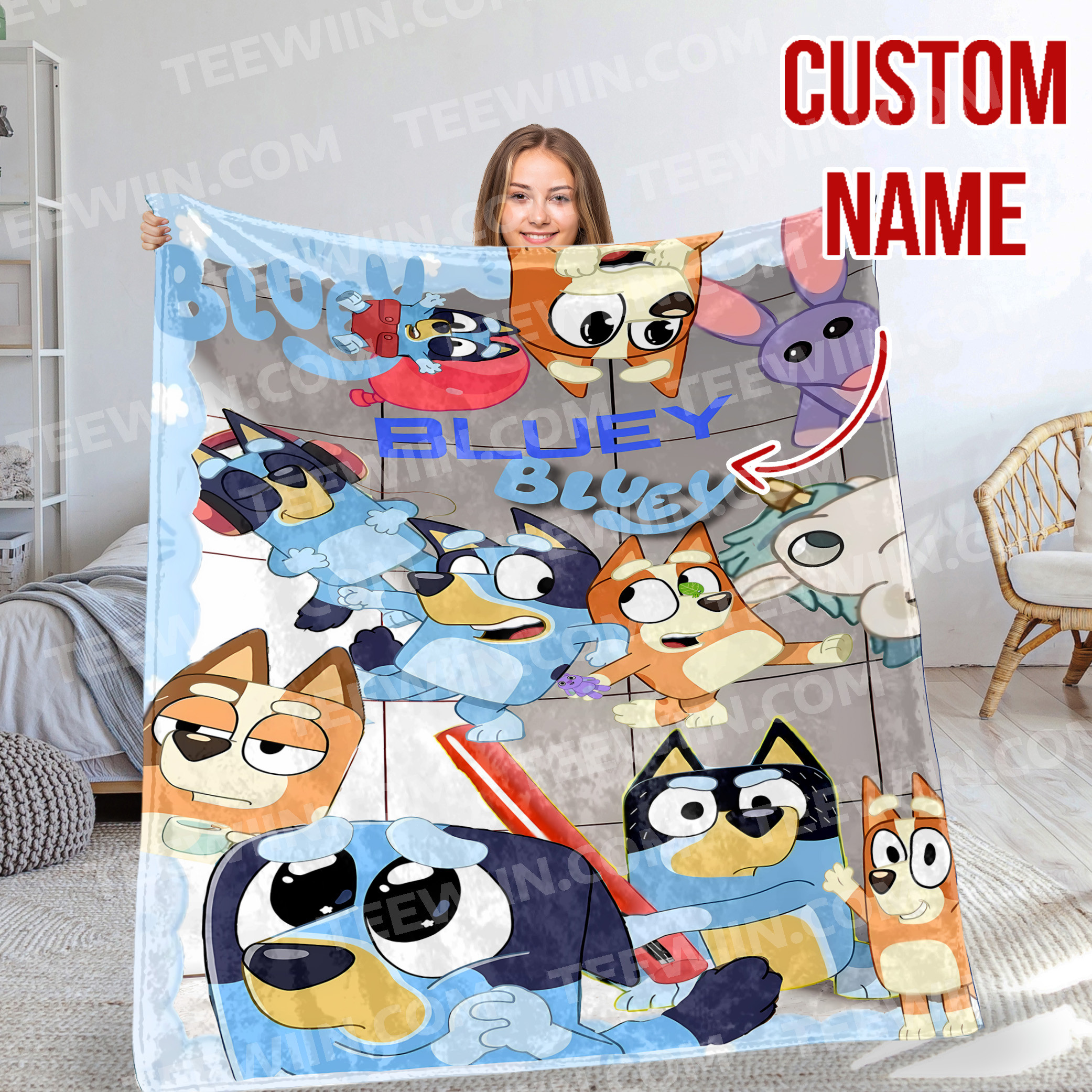 1722238118698.jpg Personalized Bluey Family Baby Blanket, Me And My Friend Made It And It's Now Blanket, Bluey Birthday Blanket for Kid - Image 1