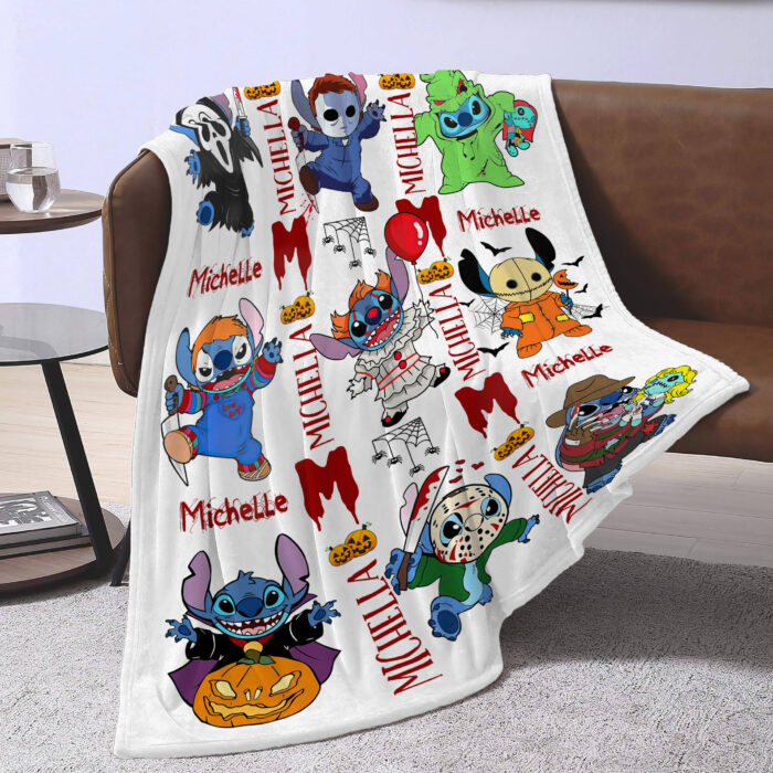 Personalized Name Horror Stitch Horror Blanket, Stitch Cosplay Horror Characters Blanket, Halloween Costume Stitch Blanket, Gift For Kid - Image 3